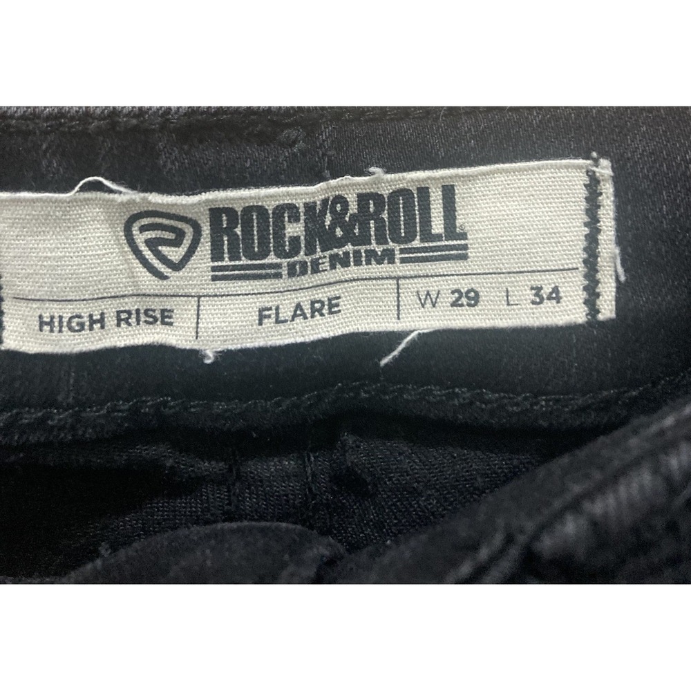 Rock & Roll Cowgirl Western Black Patchwork Denim High Rise Flare Jeans W29 L33 - Picture 8 of 11